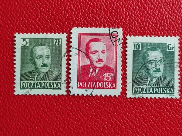 Марки Польша 1958. Болеслав Берута. Гашение. Наклейка - См фото.