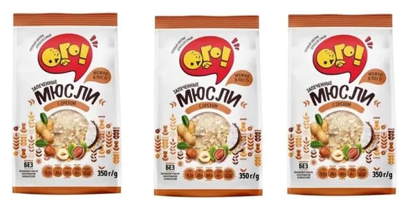 Ого! Мюсли запеченные с орехом 350г, 3шт