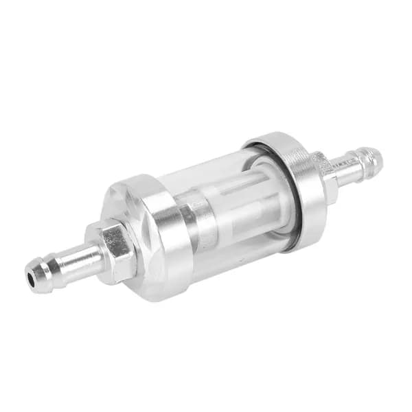 Хромированный стеклянный топливный фильтр в линию 5/16" (8 мм), серебристый, универсальный для мотоциклов.