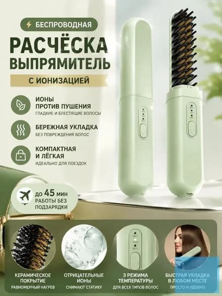 Беспроводной Выпрямитель Для Волос, Ионы С Отрицательным Зарядом Для Предотвращения Повреждения Волос, Плойка С Антистатическими Пластинами.