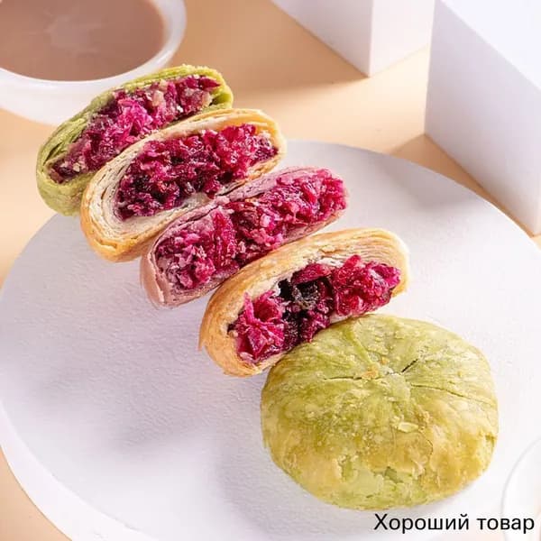 Юньнаньский цветочный торт, матча + фиолетовый картофель + роза (15 шт.)