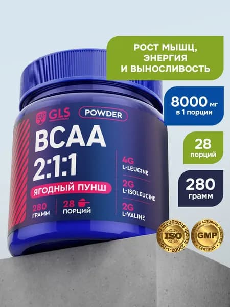 BCAA 2:1:1 со вкусом Пунша, порошок / спортивное питание / аминокислоты для набора массы, выносливости и восстановления, 280 гр
