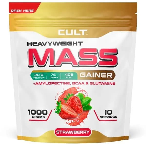 Гейнер для набора веса, массы, углеводы Cult 100% Pure Mass Gainer - 1000 г, клубника