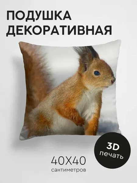 Подушка декоративная, 40x40см Животные белка хвост