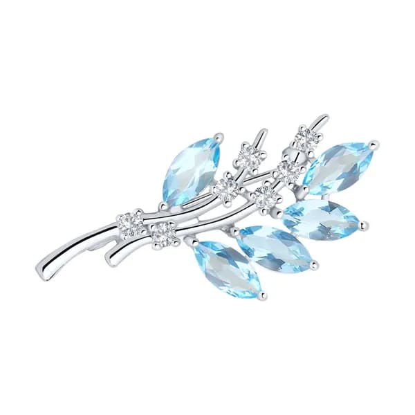 Серебряная брошь DIAMANT-ONLINE с топазом и фианитом 925 пробы