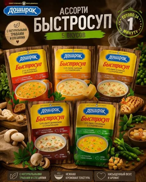 Суп-пюре Быстросуп ассорти,5 шт