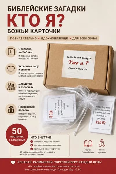 Библейские загадки ,, Кто я?,, 50шт
