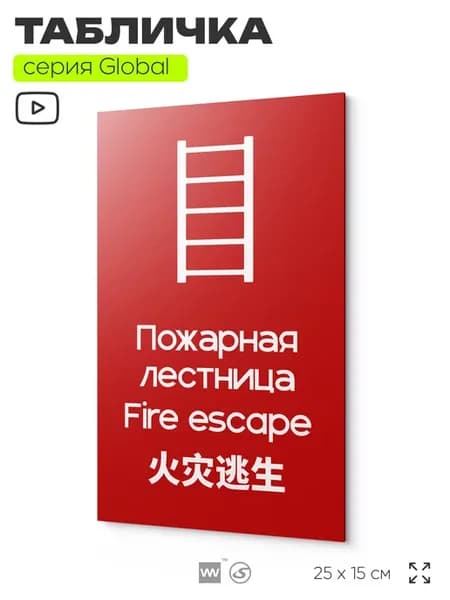 Табличка Пожарная лестница на дверь и стену