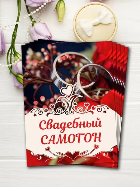 Наклейки на бутылки Свадебный Самогон Набор этикеток 10шт