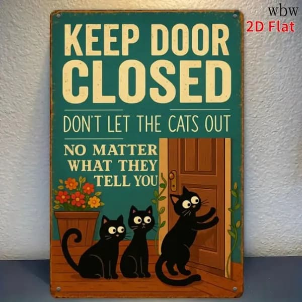 Металлическая винтажная табличка "Keep Door Closed Don't Let The Cats Out" с черными кошками декор для дома подарок
