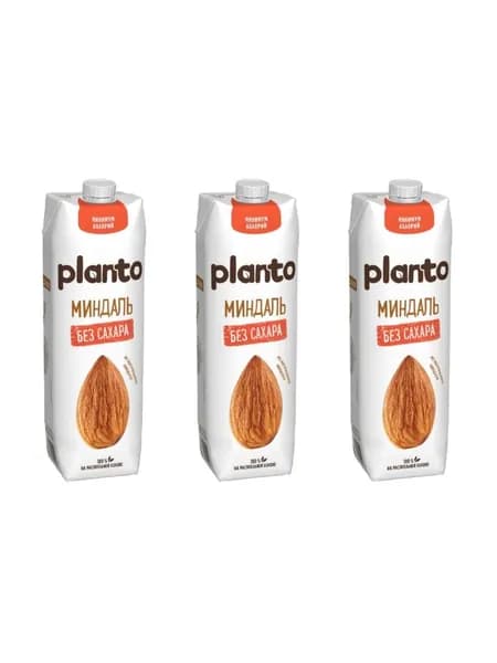 Planto Напиток растительный миндальный без сахара 1,2%, 1л, 3 шт