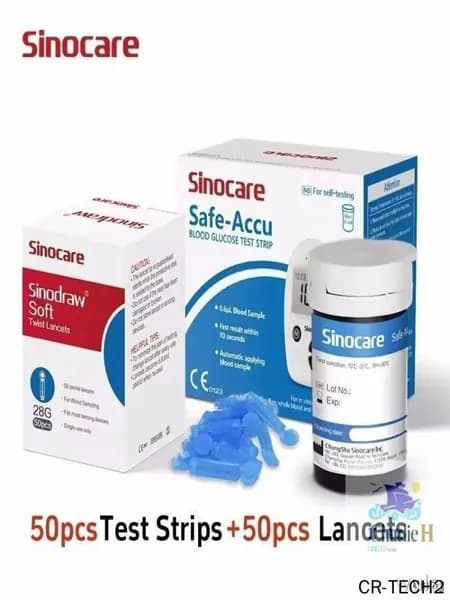 Используется для анализатора Sinocare Safe-Accu, 50 сахарных бумажек + 50 ланцетов, одобренных CE/ FDA