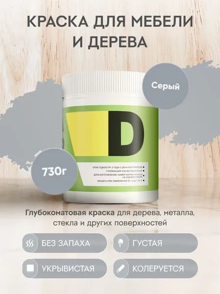 Меловая акриловая краска для мебели DESSA DECOR 730 г, для дерева, кухни, декора, пластика, стекла, цвет серый