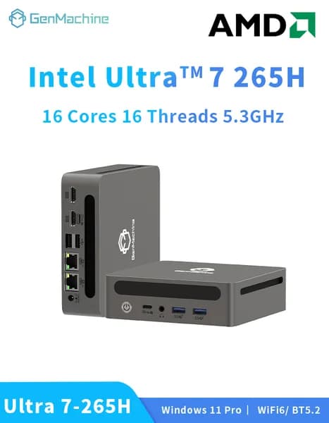 GenMachine MINI PC Мини-ПК (Intel Core Ultra 7 265H, RAM 24 ГБ, Intel Arc 140T, ), серый металлик