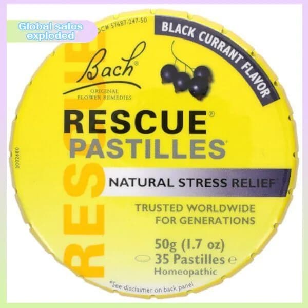 Bach, RESCUE REMEDY, Успокаивающие пастилки, природное снятие напряжения, черная смородина, 50 г