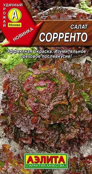 Семена Салат Сорренто (0,5 г) - Аэлита. Среднеспелый, красный, полукочанный, с ореховым вкусом, двухцветный