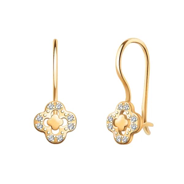 Золотые серьги DIAMANT-ONLINE с фианитом 585 пробы
