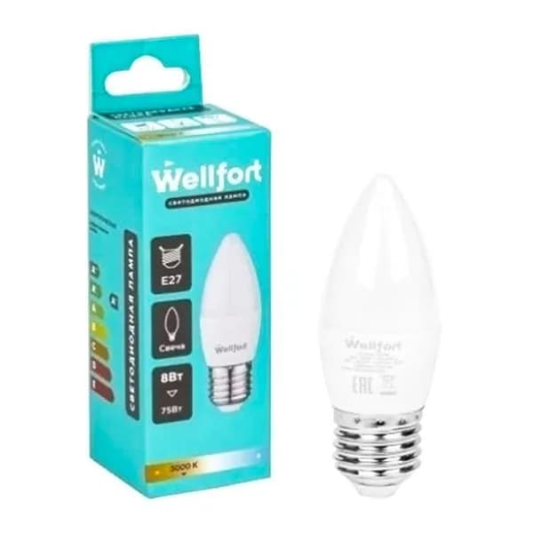 Лампа светодиодная Wellfort свеча 8Вт Е27 холодный