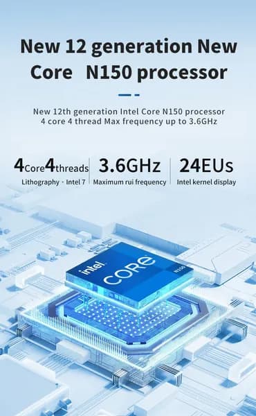 Мини-ПК T9 PLUS Twin Lake N150 (Intel N150, RAM 8 ГБ, SSD 128 ГБ, Intel Graphics, Windows 11 Pro), черный
