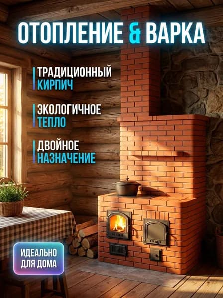 Проект Отопительно-варочной печи №88. Обогрев 40 кв.м. Плита 710мм. Духовка. Кладка своими руками