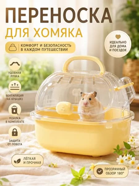 Переноска для хомяка 20*18*19 см, портативная клетка для мелких животных и птиц, дорожный бокс с ручкой, поилкой 60 мл и вентиляцией