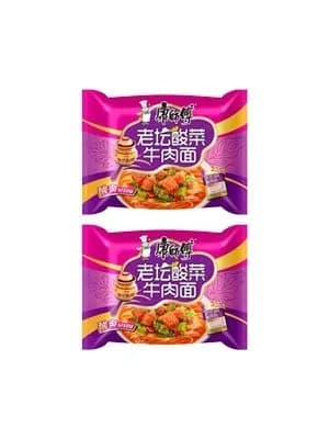 Kangshifu Лапша быстрого приготовления со вкусом квашеной капусты и говядины, 117 г., 2 упаковки.