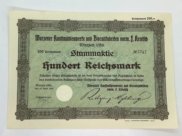 Акция Германия. Заводы по производству муки, 100 Рейхсмарок 1931 №62