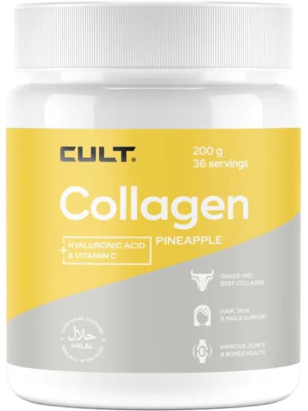 Коллаген для суставов, связок + гиалуроновая кислота + витамин С Cult Collagen + Hyaluronic Acid + Vitamin C, 200 г, ананас