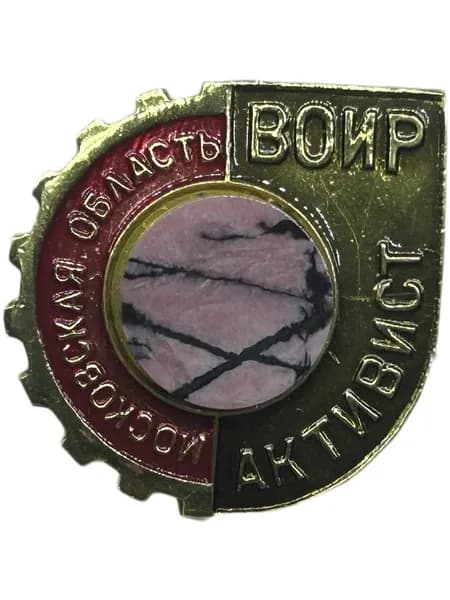 Знак СССР. Активист. Московская область. ВОИР. Всероссийское общество изобретателей и рационализаторов. Алюминий. С камнем