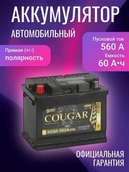 COUGAR Аккумулятор автомобильный, 60 А•ч, Прямая (+/-) полярность