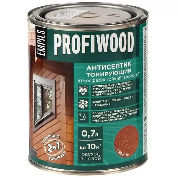 Антисептик Profiwood тонирующий для дерева, цвет Рябина, 0.6 кг, алкидный, атмосферостойкий
