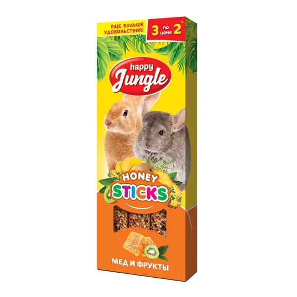 Happy Jungle Палочки для крупных грызунов мед фрукты