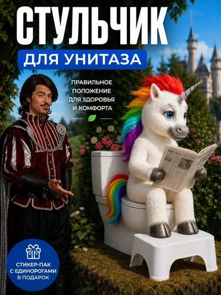 Squatty Potty (Сквоти Поти) подставка для ног в туалет + стикерпак с единорогами в подарок, цвет белый