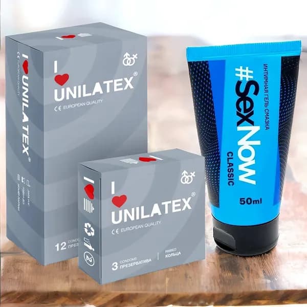 Презервативы Unilatex Ribbed, ребристые 12 шт + 3 шт в подарок + интимная смазка для секса #SexNow Classic 50 мл