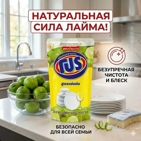 Средство для мытья посуды Lion PRO Лимон, мягкая упаковка запаска, Таиланд, 400 мл