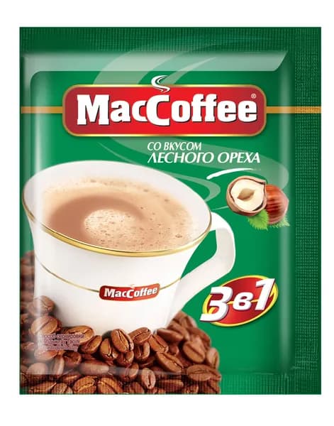 Растворимый кофейный напиток MacCoffee со вкусом Лесного ореха 3 в 1, 5 пакетиков кофе по 18г.