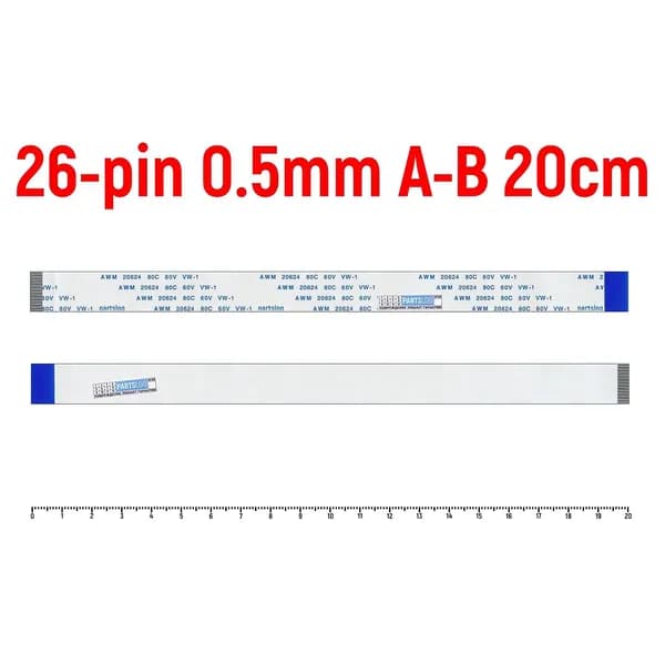 FFC Шлейф 26-pin Шаг 0.5mm Длина 20cm Обратный A-B AWM 20624 80C 60V VW-1