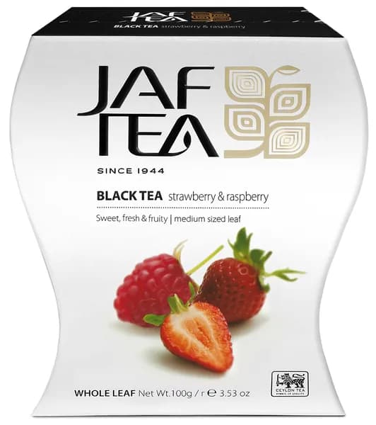Чай цейлонский JAF TEA Strawberry&Raspberry чёрный листовой, с ароматом клубники и малины, 100 г.