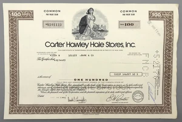 Акция Сеть универмагов Carter Hawley Hale 1975 год
