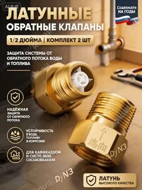 Латунные обратные клапаны 1/2 дюйма, комплект 2 шт, предотвращают обратный поток воды и топлива, сантехнический клапан для дома и промышленности