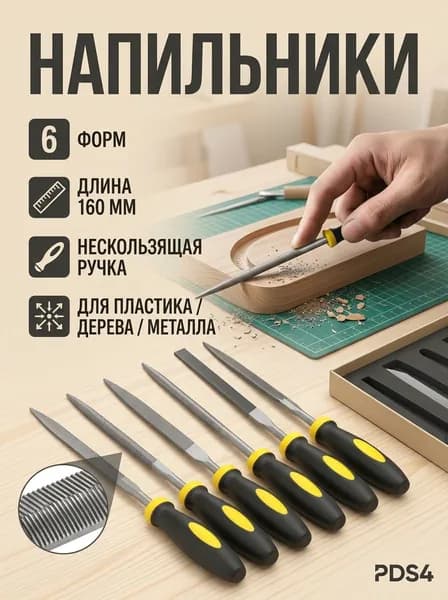 набор мини-напильников для смешивания 6шт с противоскользящей ручкой, подходит для пластика, дерева, металла, алюминия, железа, меди