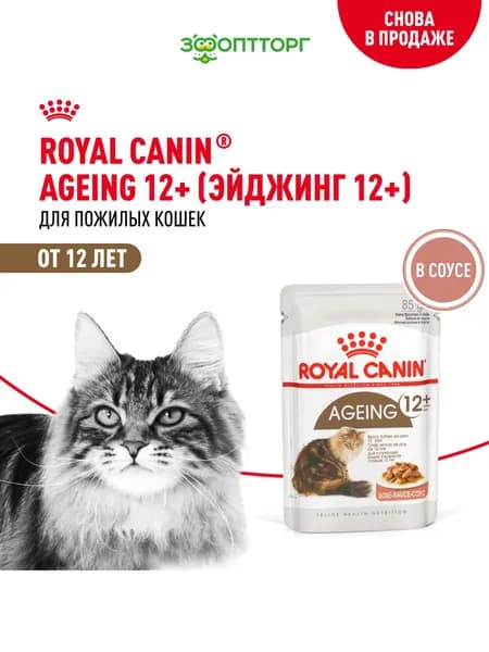 Влажный корм Royal Canin Ageing +12 для кошек старше 12 лет (кусочки в соусе), Мясо, 85 г