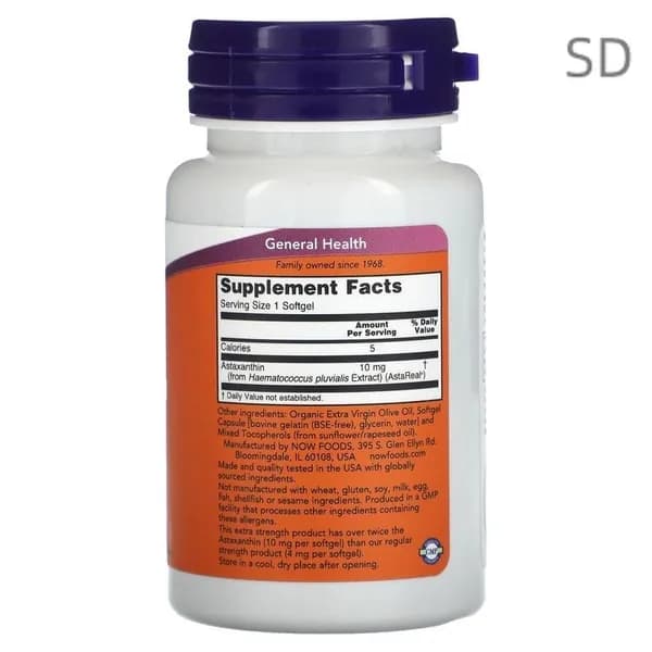 NOW, Astaxanthin, Астаксантин повышенной силы, 10 мг, 30 капсул