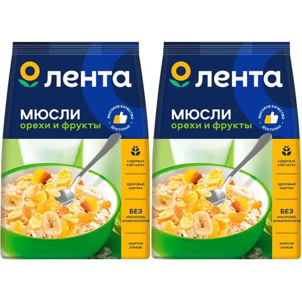 Мюсли Лента фруктово-ореховые 400 г, набор: 2 штуки