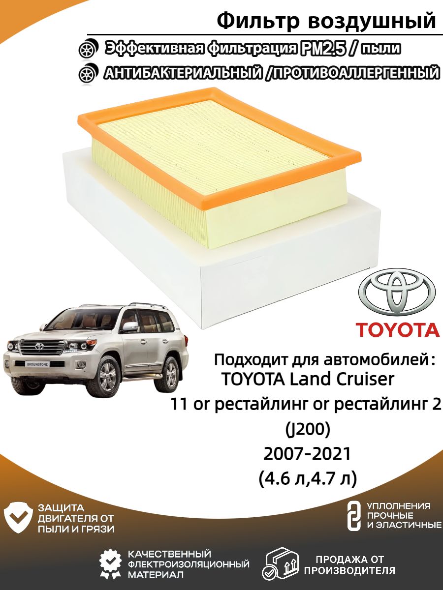 Фильтр воздушный арт. Фильтр воздушный Toyota Land Cruiser(Тойота Ленд Крузер)11 or рестайлинг or рестайлинг 2 (J200) 2007-2021 (4.6 л,4.7 л), 1 шт.