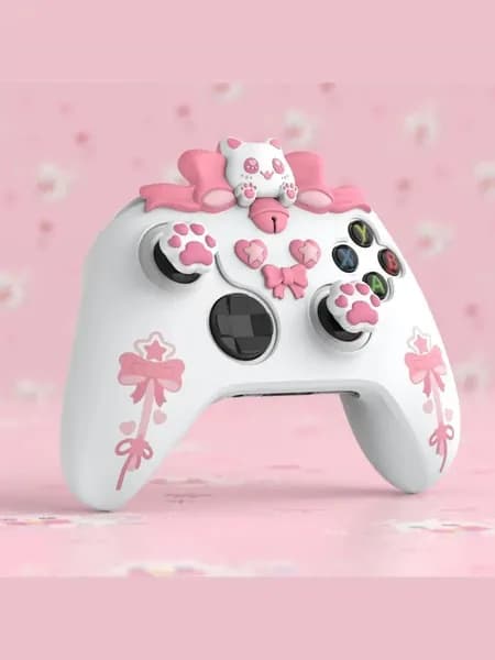 PlayVital Силиконовый Чехол для Геймпада Xbox Series X/S, Sweetheart Kitty, Противоскользящий, с 6 Колпачками и Наклейками, Белый