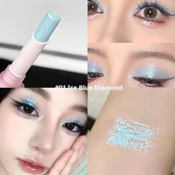 Тени для век блестящие с глиттером, гелевые в оттенке Ice Blue с мокрым эффектом