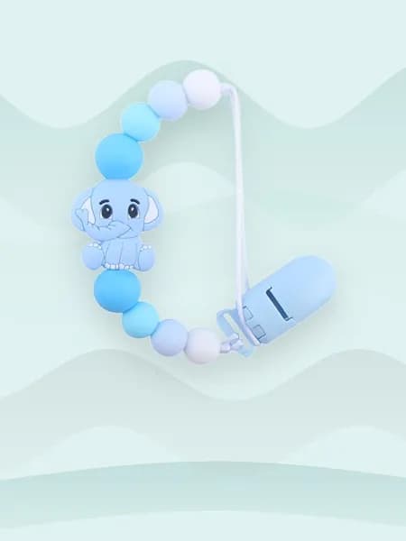 Силиконовая цепочка для пустышки с животными, Синий