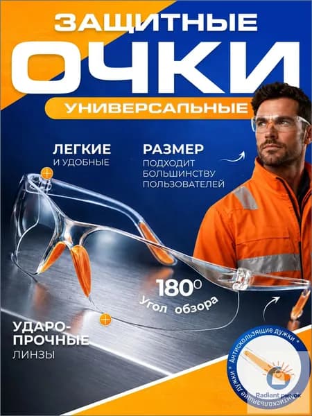 Очки защитные, цвет: Прозрачный, 1 шт.