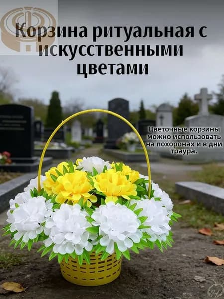 Корзина ритуальная с искусственными цветами
